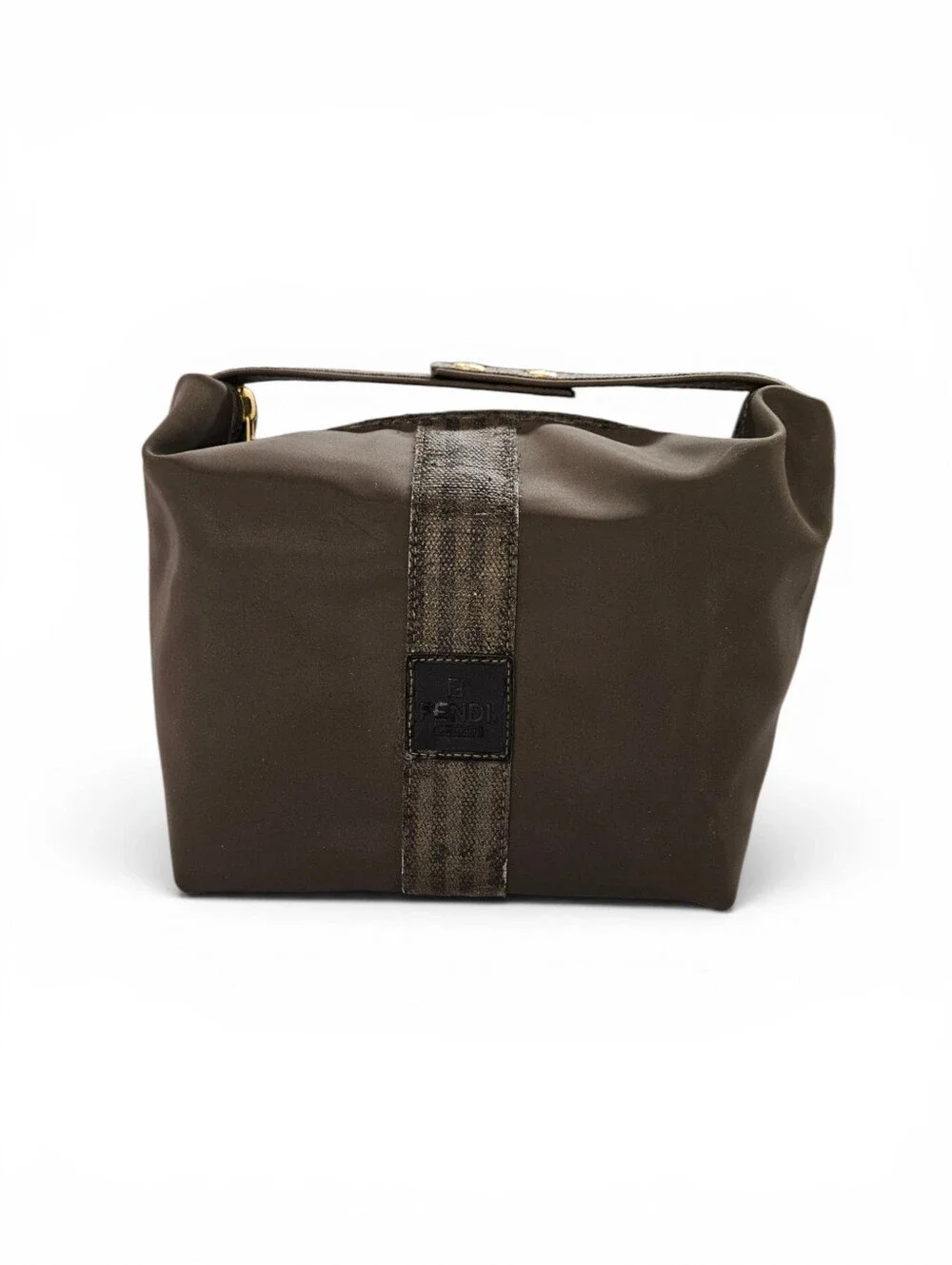 Fendi Pequin Nylon Vanity Bag In Brown Stripe With Gold Hardware
